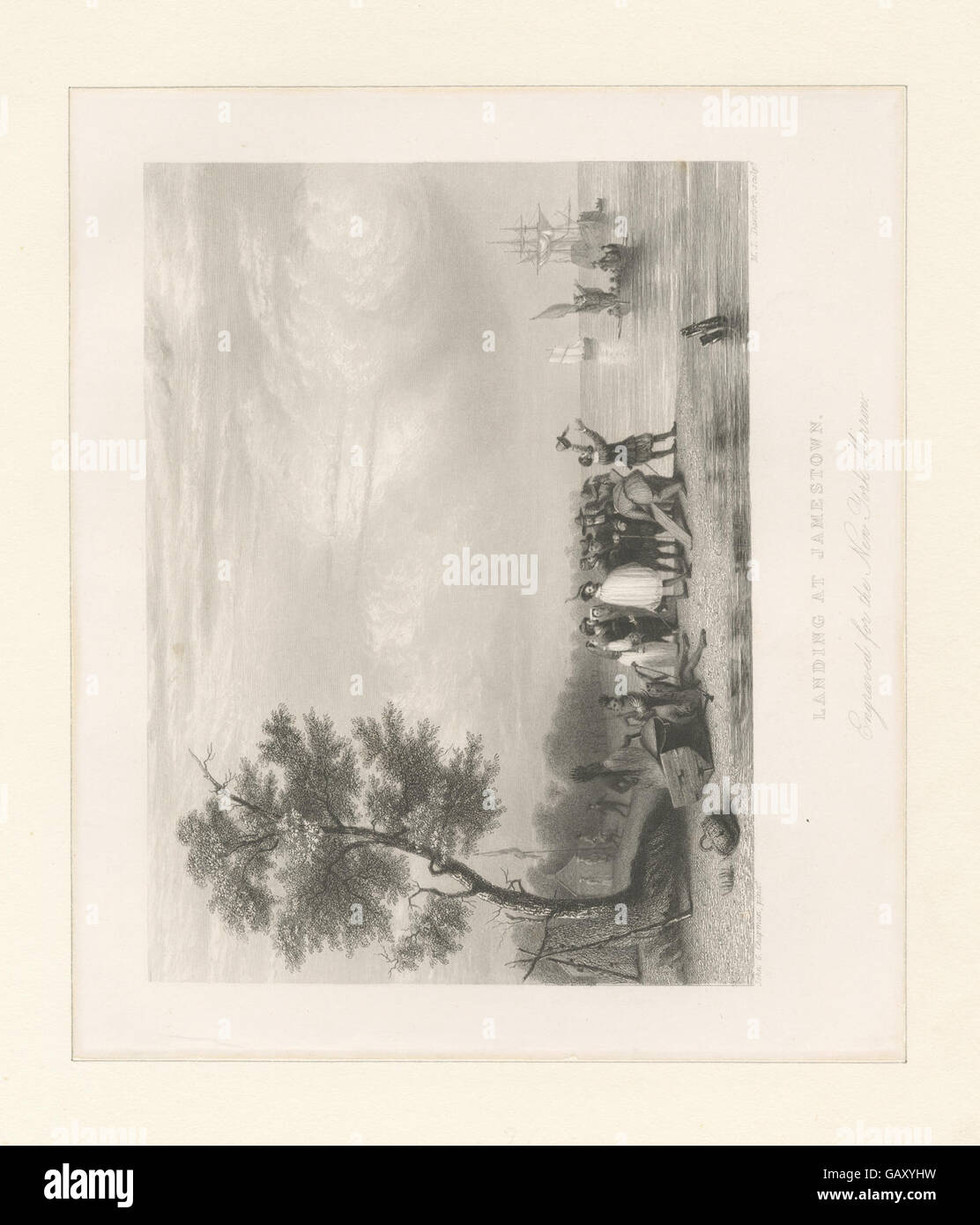 Le débarquement à Jamestown fait référence à l'événement historique de 1607, lorsque des colons anglais ont établi la première colonie anglaise permanente en Amérique du Nord, qui est devenue une pierre angulaire de l'histoire américaine. Banque D'Images
