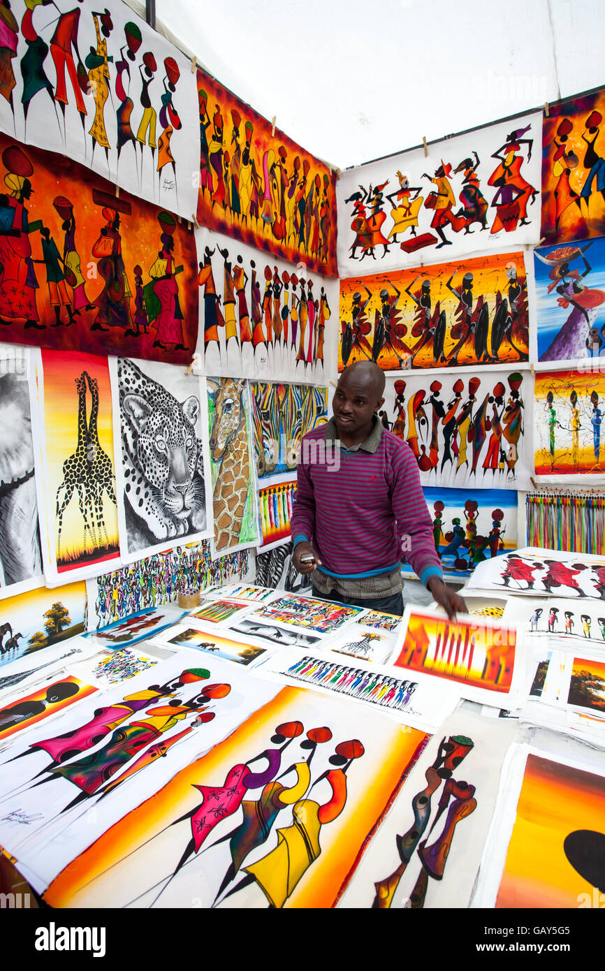 Un vendeur d'art à Greenmarket Square, Afrique du Sud Banque D'Images