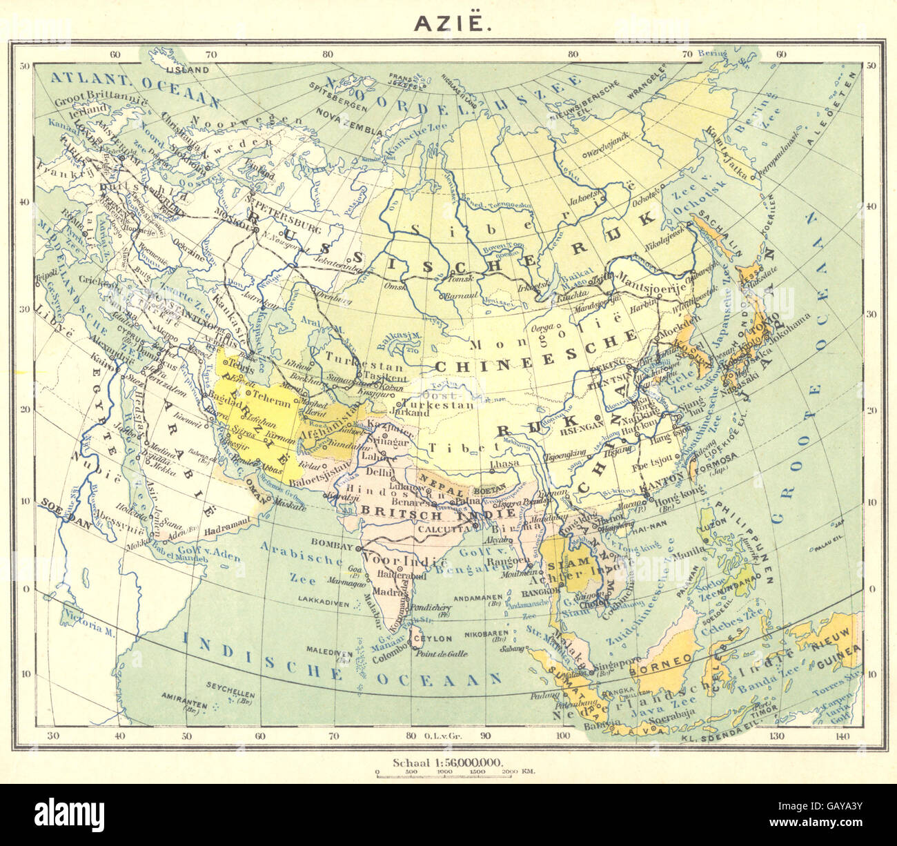 Asie : Europe (2) , 1922 carte vintage Banque D'Images