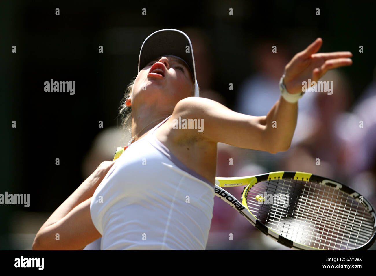 Tennis - Championnat de Wimbledon 2008 - jour six - le All England Club. Caroline Wozniacki en action contre Jelena Jankovic Banque D'Images