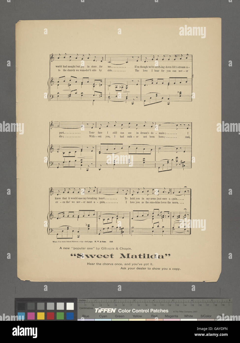 La chanson When You Were Sweet Sixteen est une pièce nostalgique et sentimentale de la fin du XIXe siècle, reflétant les thèmes de la jeunesse et de l'amour. Banque D'Images