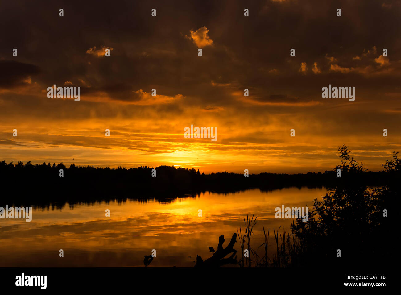 Le lac au coucher du soleil Banque D'Images