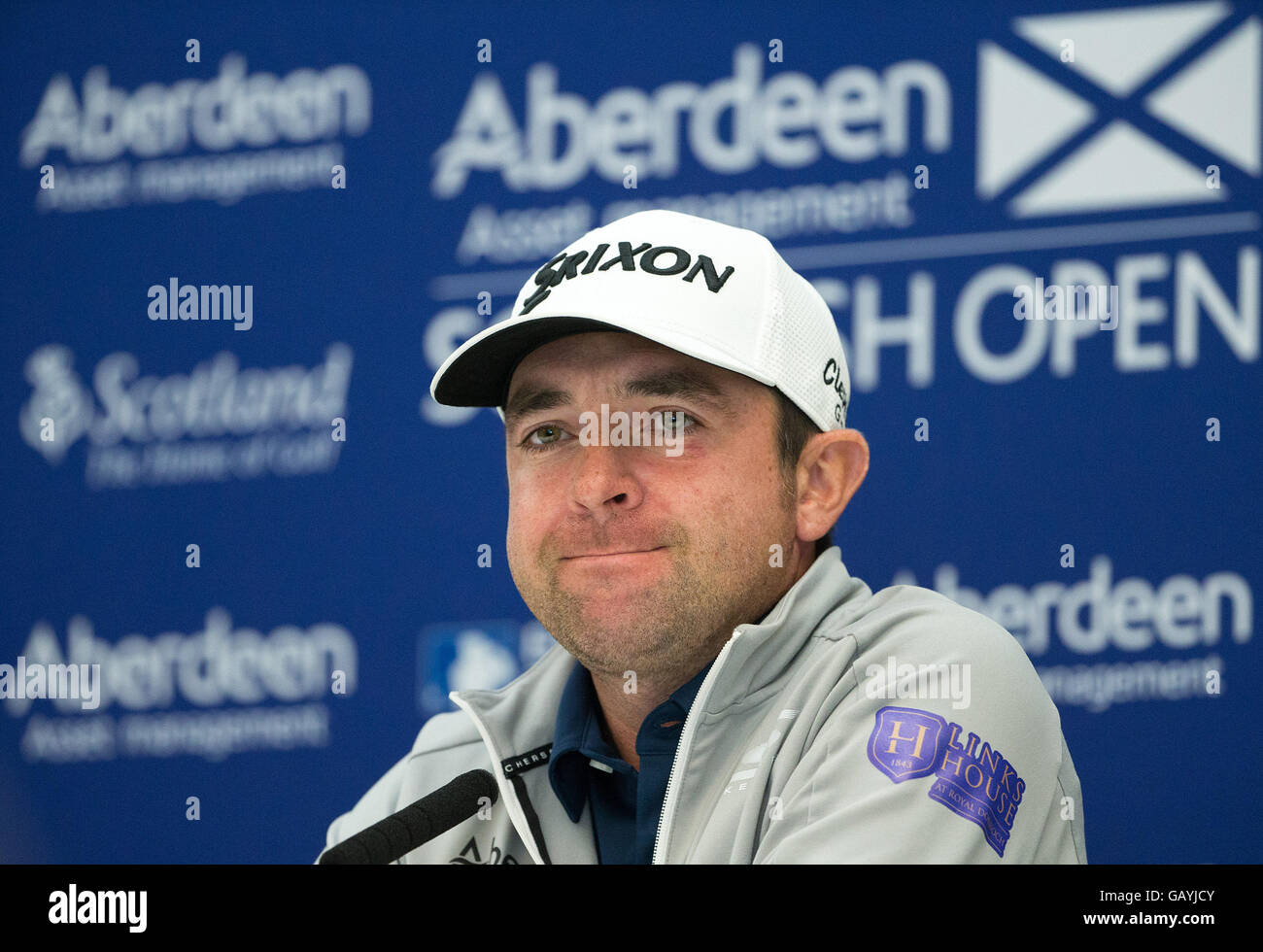 Scotland's Jimmy Gunn pendant l'aperçu pour l'AAM jour ouvert, château écossais Stuart Golf Links, Inverness. Banque D'Images