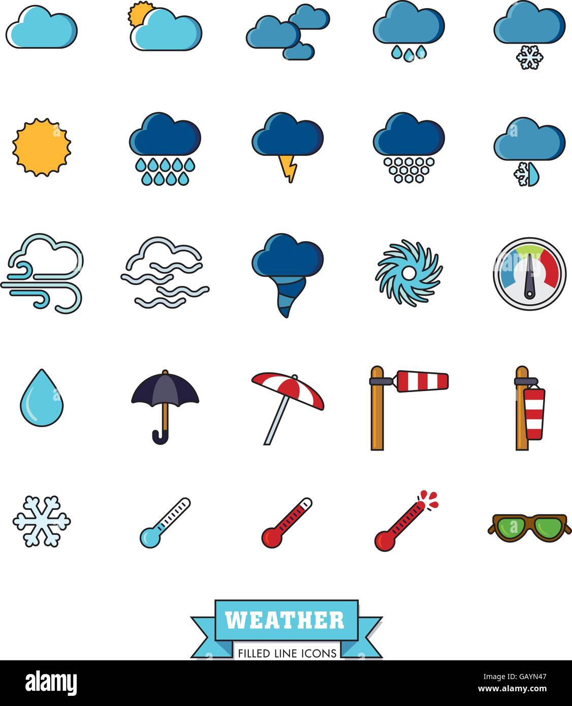 Collection de météo et climat rempli d'icônes vecteur ligne connexes Illustration de Vecteur