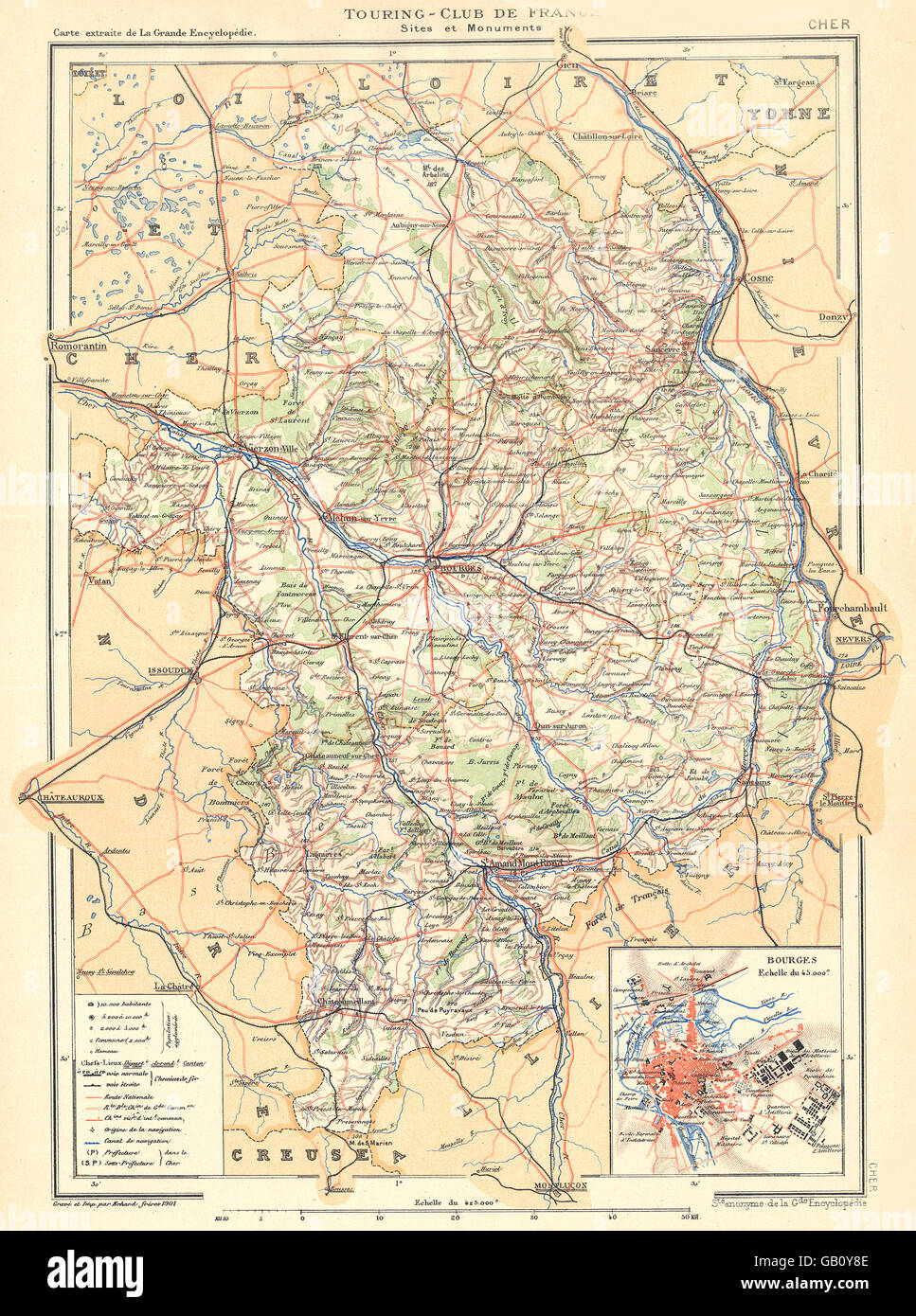 Département : CHER ; Médaillon ville plan carte de la ville de Bourges, 1905 Banque D'Images