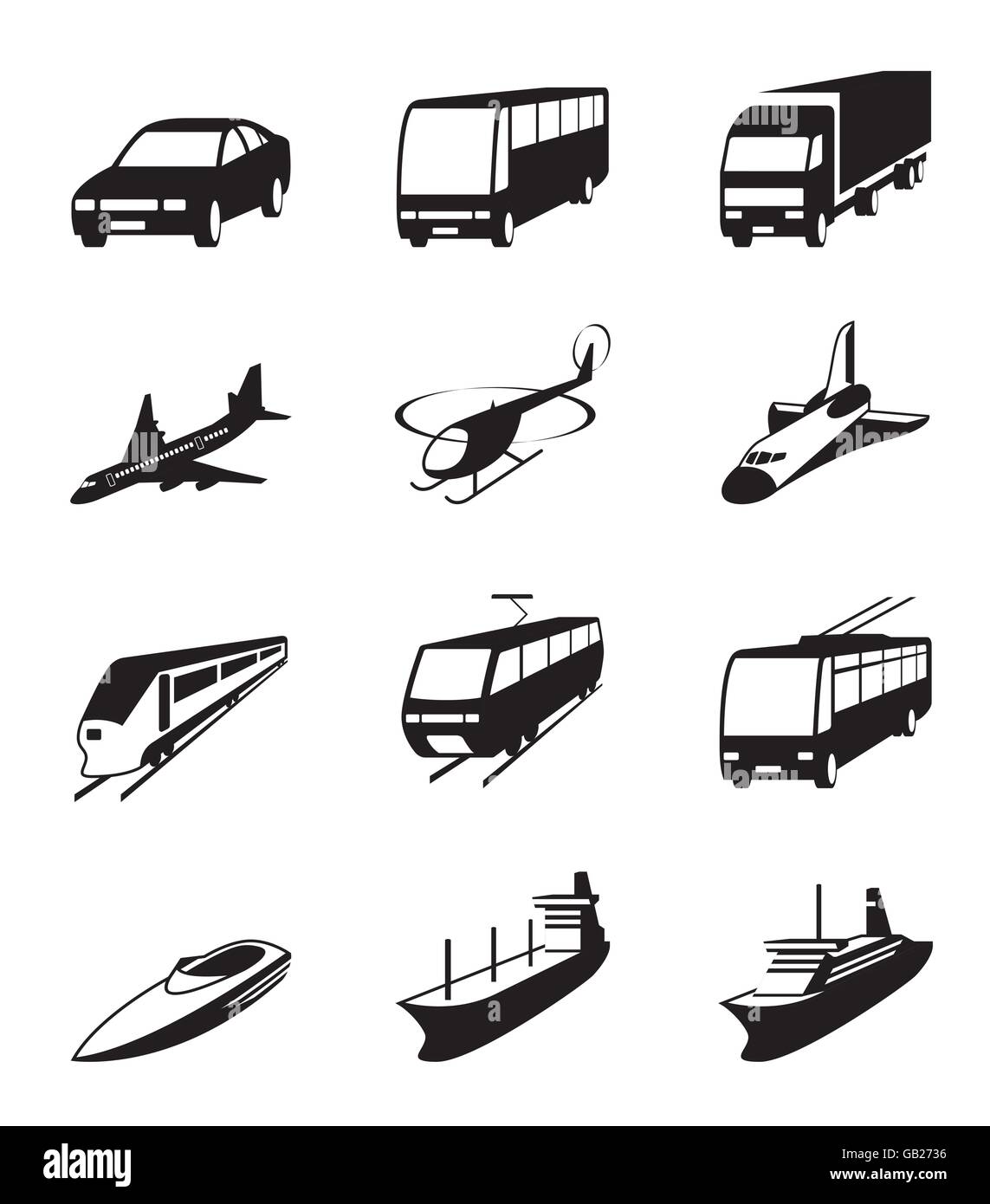 Route, mer et space transportation icons set - vector illustration Illustration de Vecteur