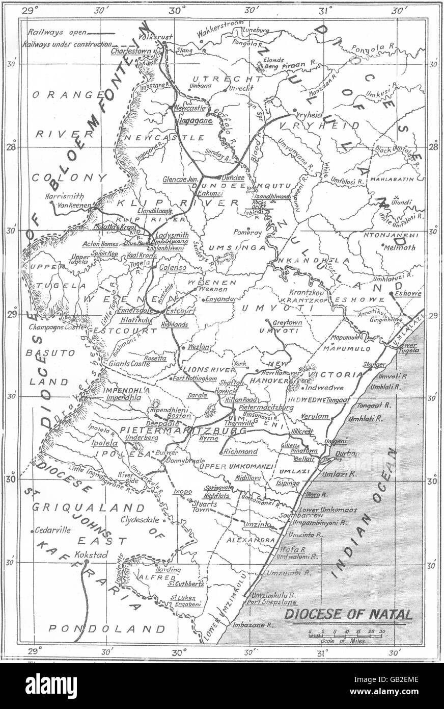 Afrique du Sud : Diocèse de Natal ; ou missionnaire de l'Église Coloniale, 1922 map Banque D'Images