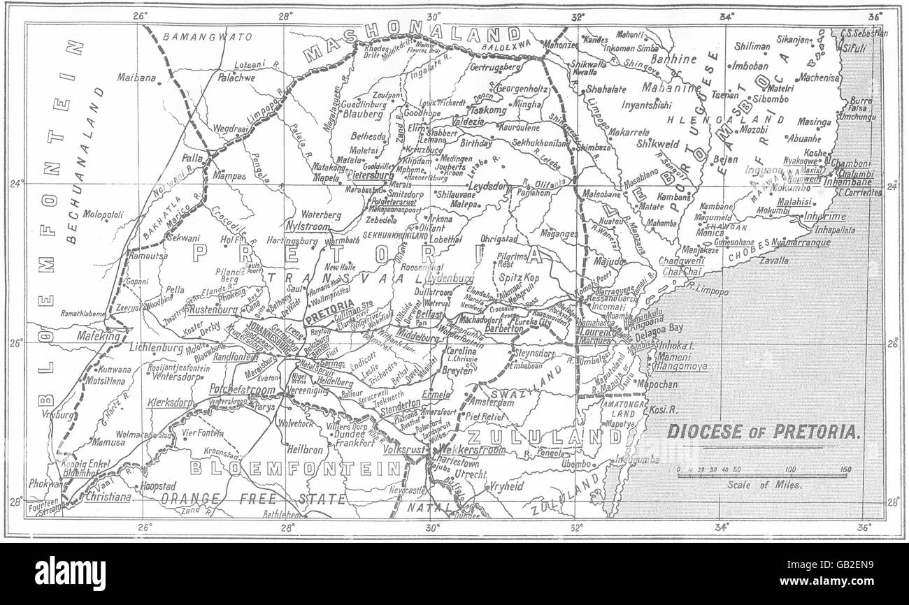 S AFRICA:Diocèse Pretoria;Lebombo clergé résident;SPG stations missionnaires, 1922 map Banque D'Images