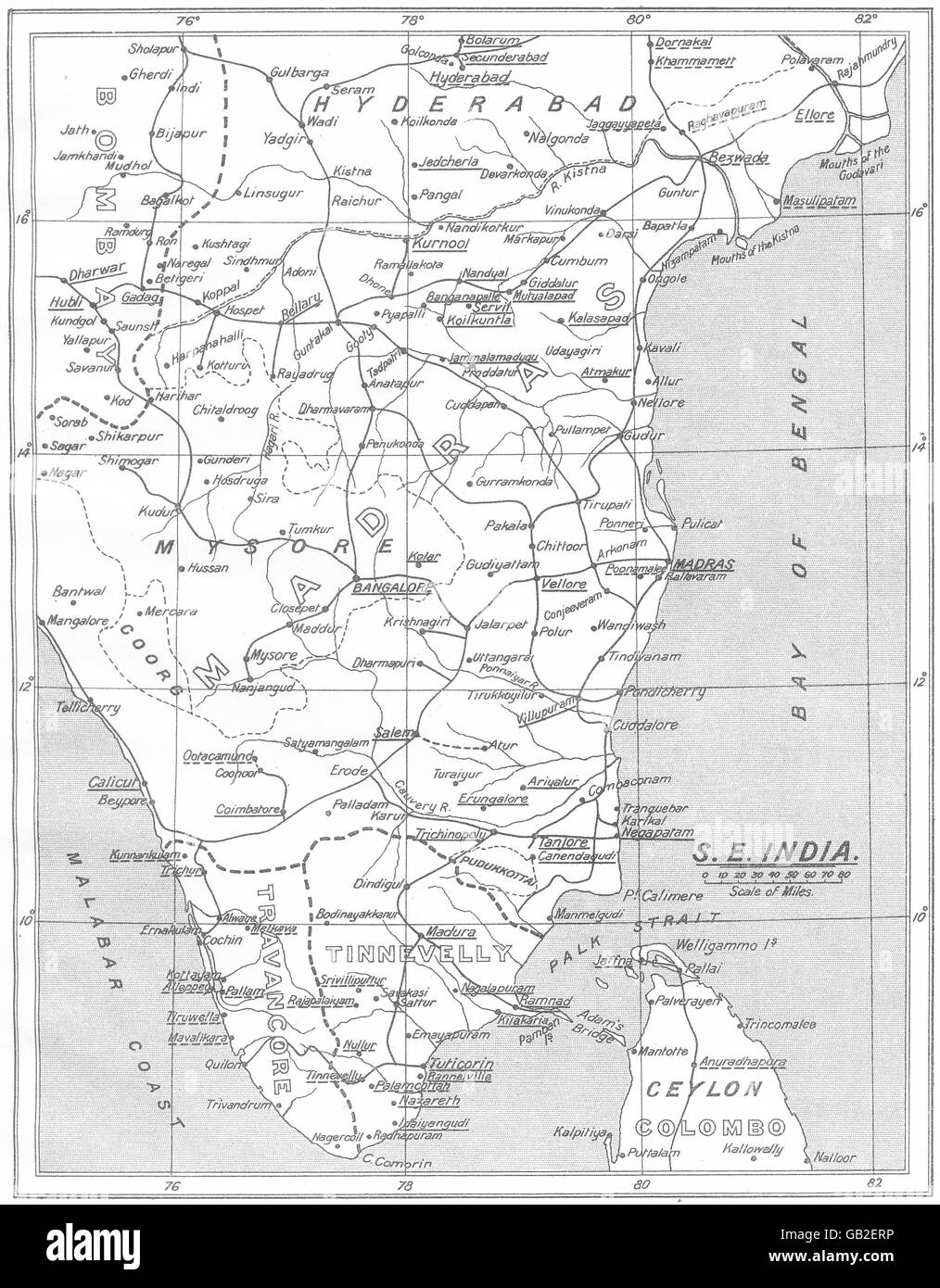 Inde : le sud-est ; Mission SPG- Autres Stations de C. E. , 1922 carte vintage Banque D'Images