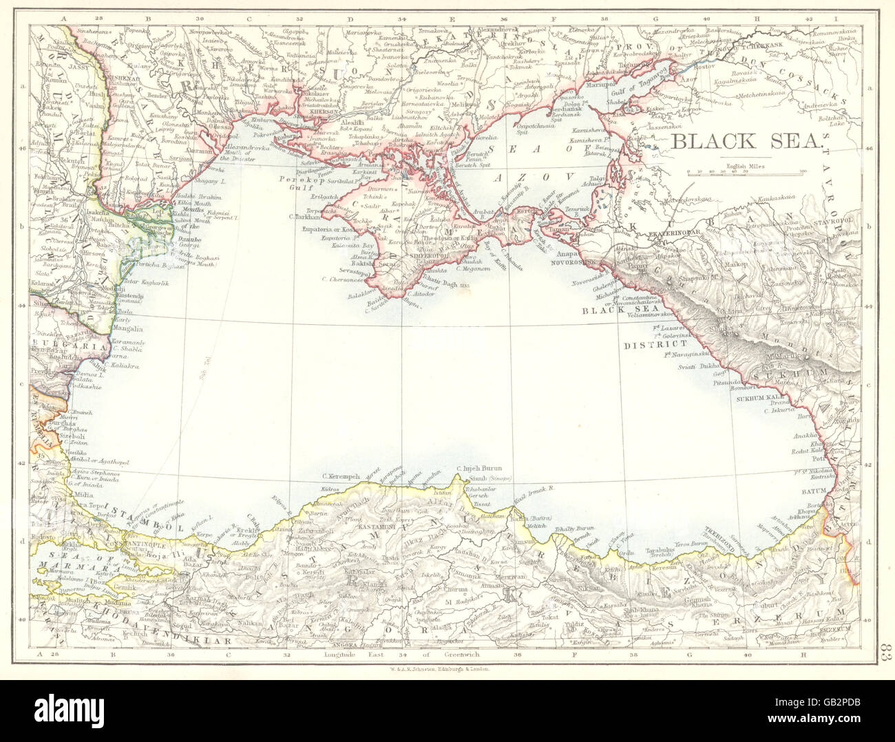 Mer Noire : l'Ukraine Géorgie Roumanie Bulgarie Turquie Russie Moldavie, 1897 map Banque D'Images