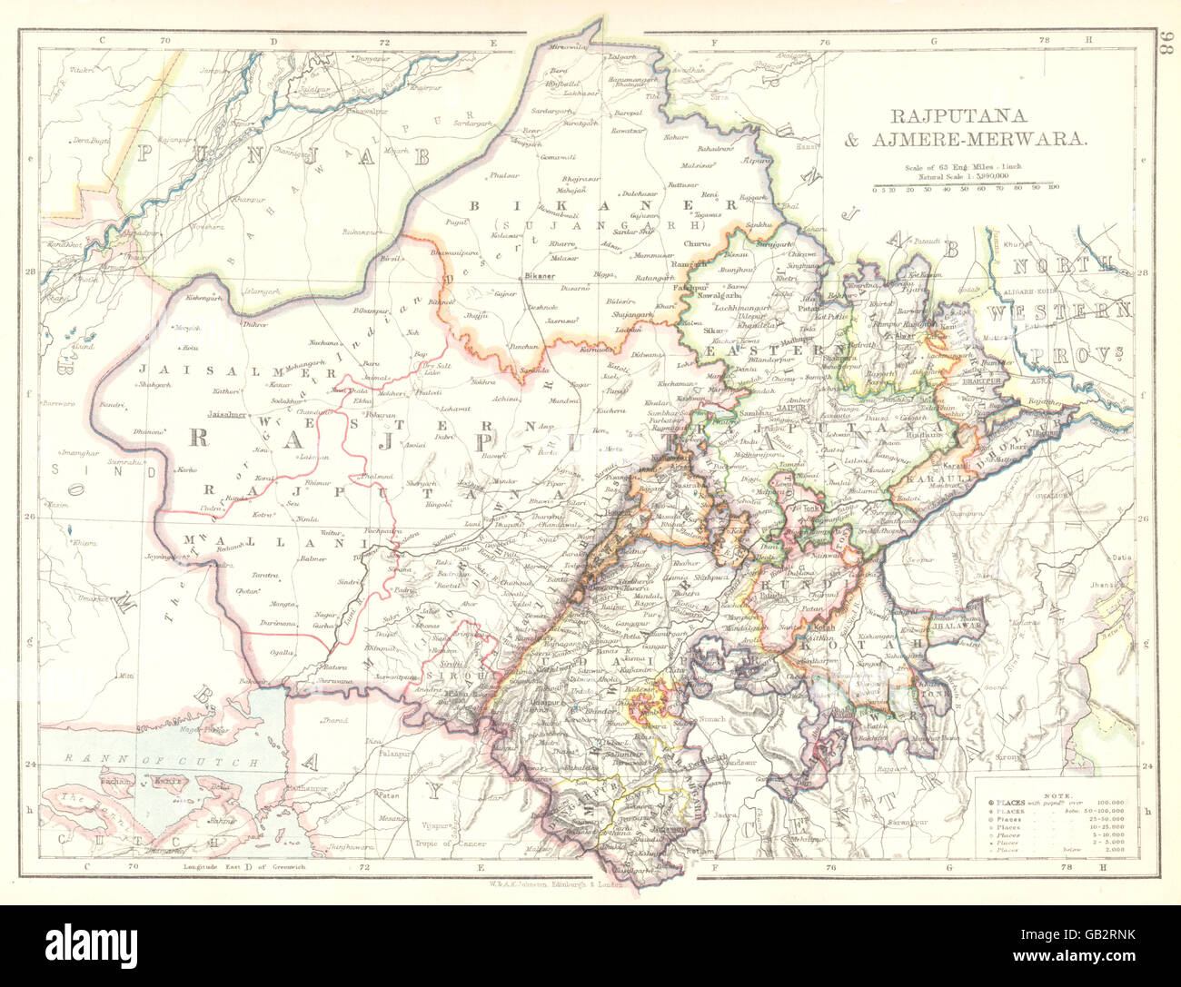 Inde : Rajasthan : Rajputana & Ajmer-Merwara, 1897 carte antique Banque D'Images