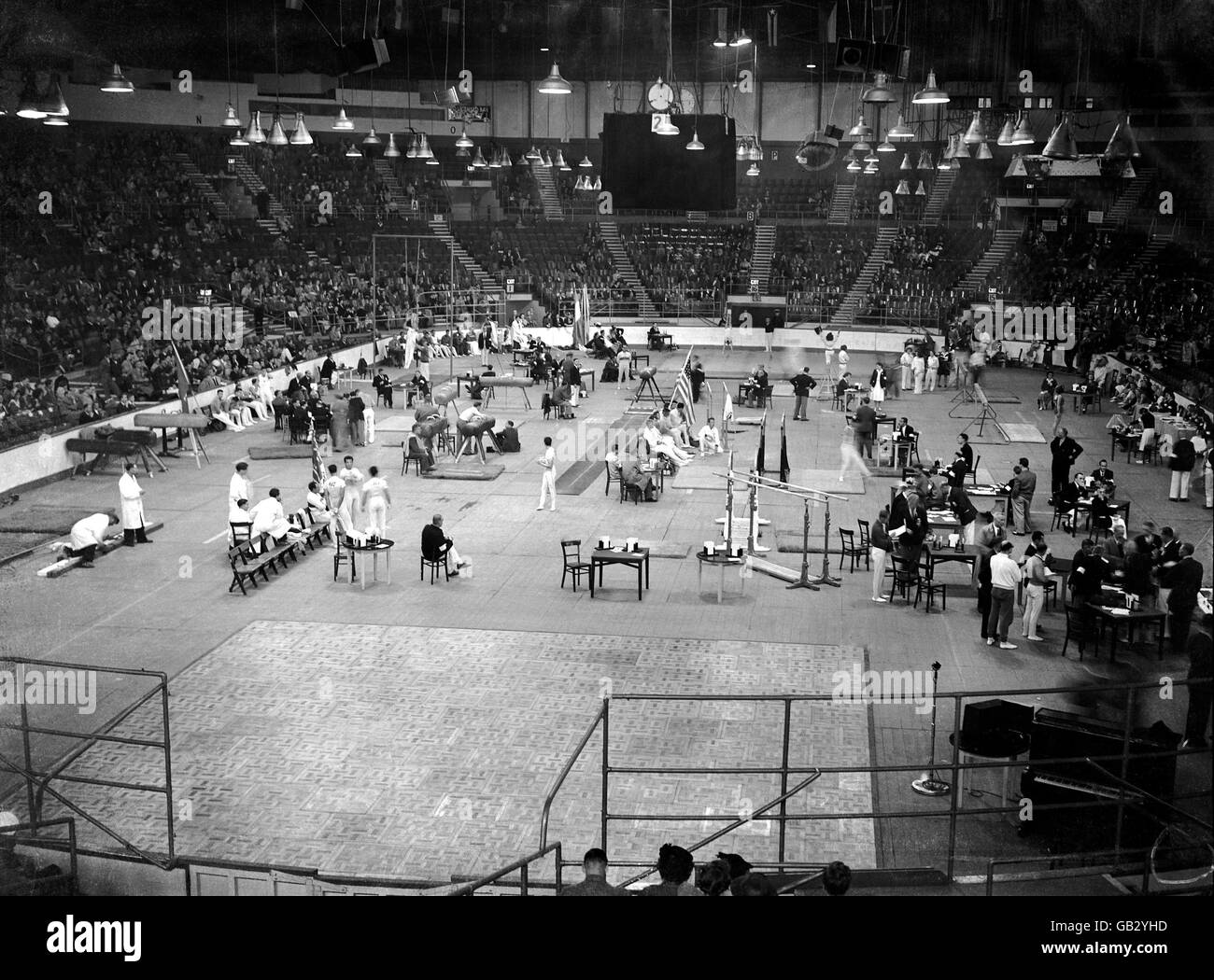 Gymnastique - Jeux Olympiques de Londres.Vue générale de l'arène Earl's court pendant les événements de gymnastique Banque D'Images