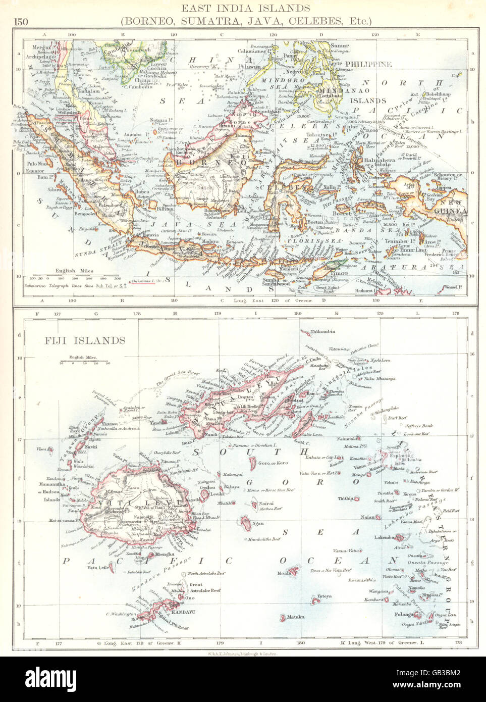 L'INDONÉSIE ET LES ÎLES FIDJI : Bornéo Java Sumatra Sulawesi Célèbes Viti Vanua Levu, 1897 map Banque D'Images