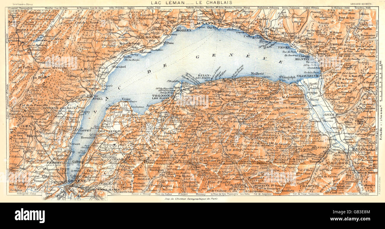 HTE SAVOIE- : Thonon á St- Jeoire par col Jambaz : Lac Léman- Chablais, 1925 map Banque D'Images