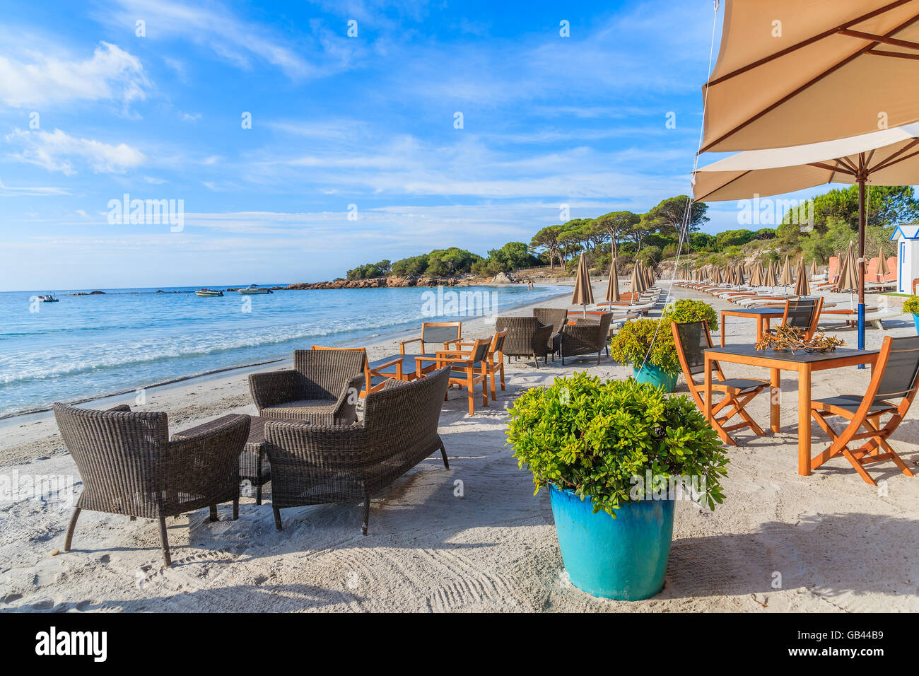 Bar de plage de sable sur la plage de Palombaggia, Corse, France Banque D'Images