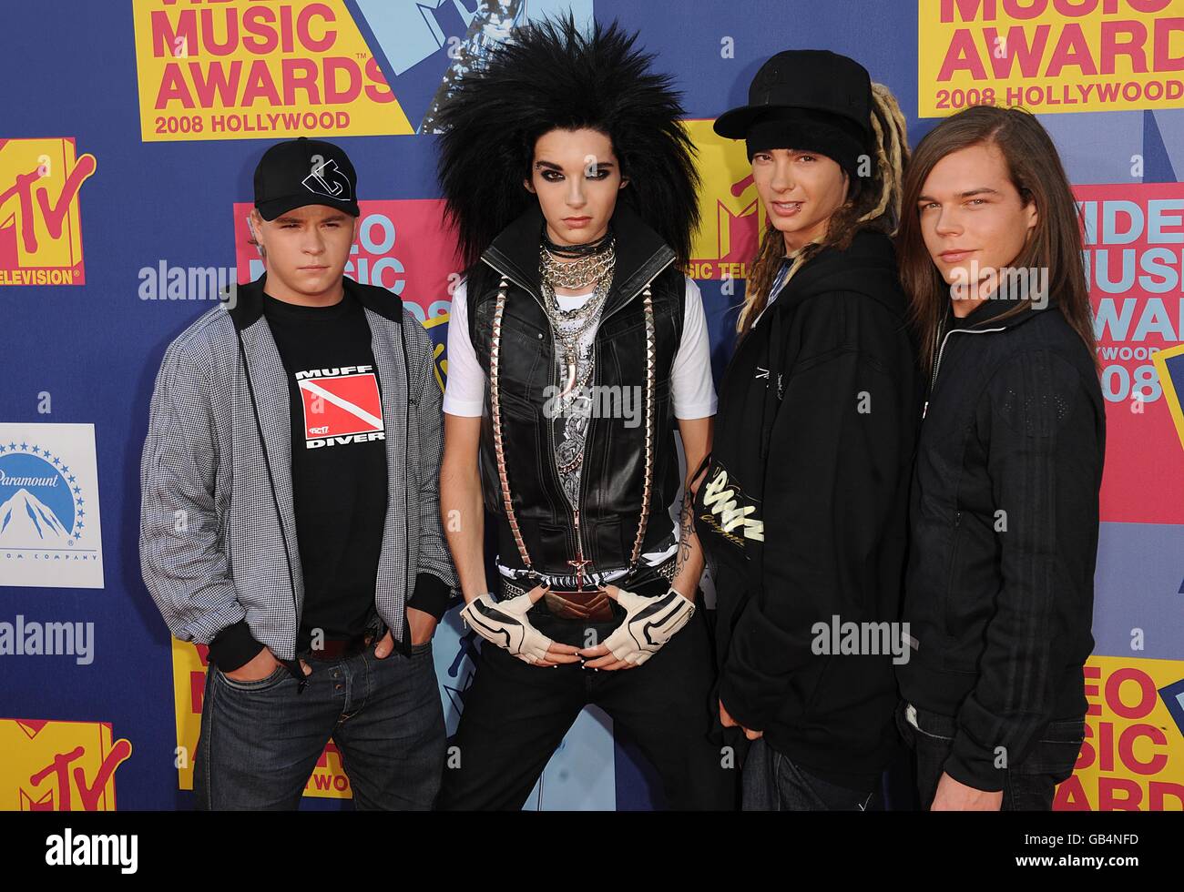 Tokio Hotel arrivez pour les MTV Video Music Awards 2008, à Paramount Studios, Hollywood, Los Angeles, Californie. Banque D'Images