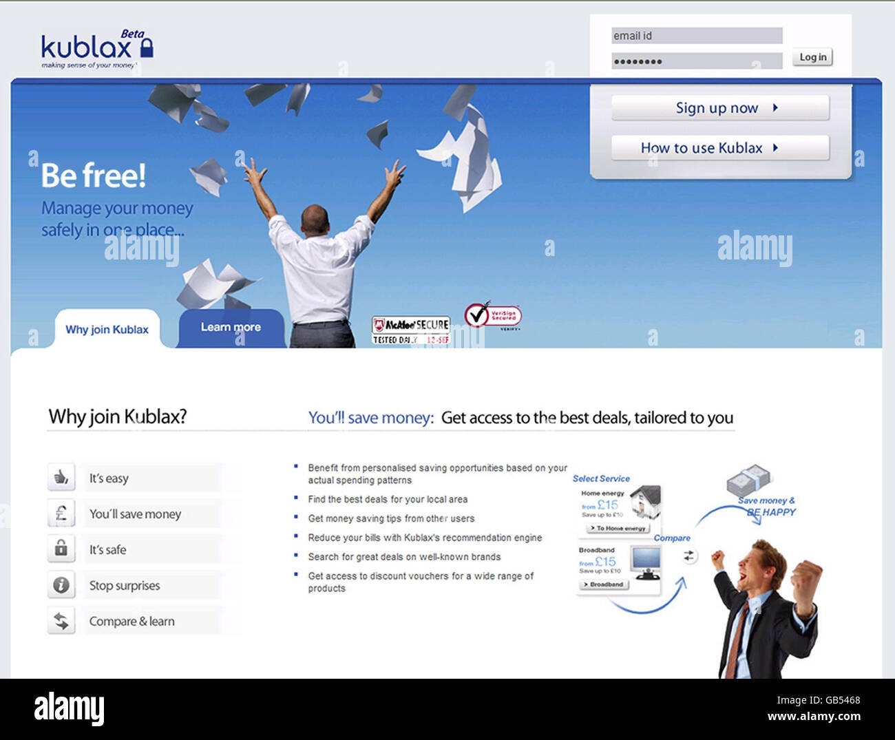 Screengrab du site de Kublax qui a été lancé qui vise à aider les gens à mieux gérer leur argent en ayant tous leurs détails financiers dans un seul endroit. Banque D'Images