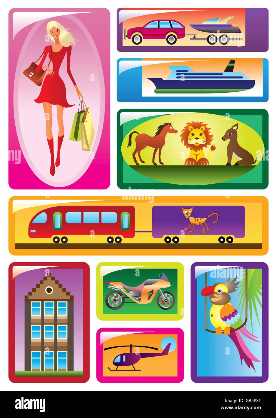 Différents jeux d'enfants dans les cases - vector illustration Illustration de Vecteur