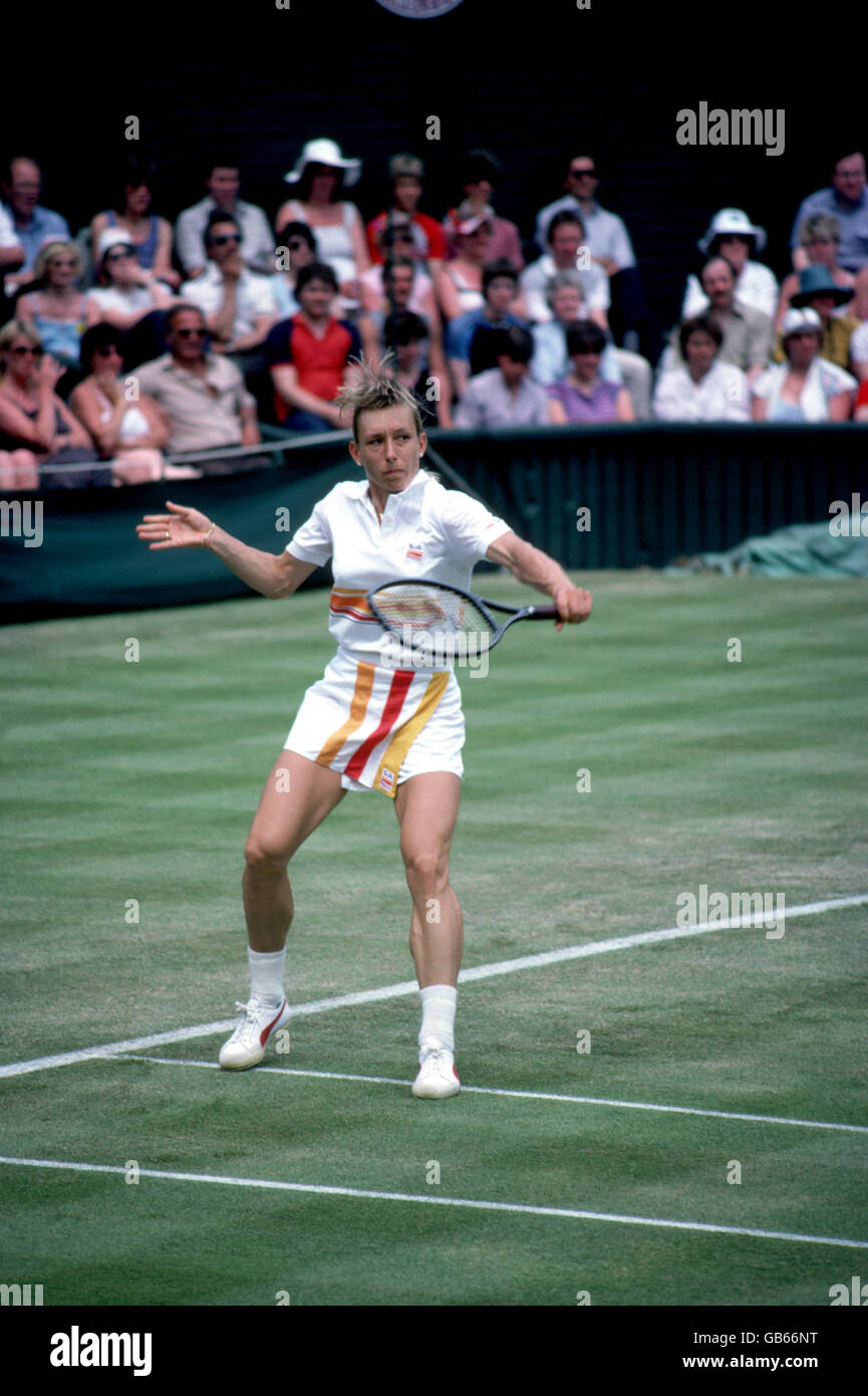 Martina Navratilova en action pendant la finale qu'elle a gagné 6-0. 6-3. Banque D'Images