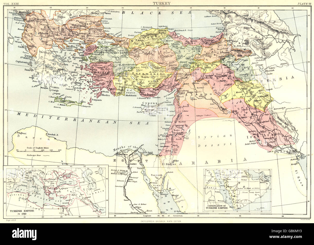 Turquie : l'Encart Turkish empire ottoman en 1750. Britannica 9e édition, 1898 La carte Banque D'Images