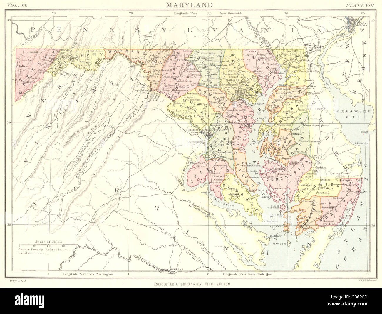L'ÉTAT DU MARYLAND : carte montrant des comtés. 9e édition, 1898 Britannica Banque D'Images