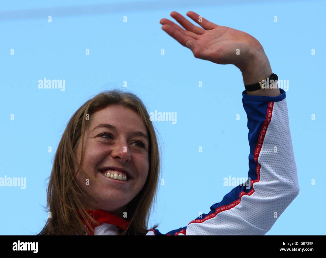 Olympiades - Team GB Beijing Homecoming Parade - Londres.Nicole Cooke, médaillée d'or olympique, lors de la cérémonie de retour au pays de l'équipe GB, dans le centre de Londres. Banque D'Images