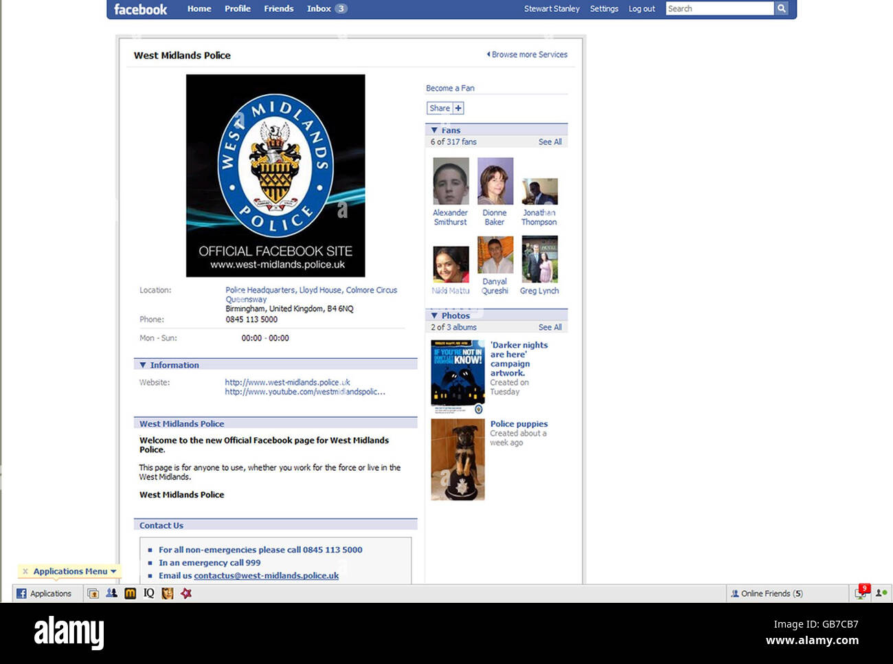 La Police de West Midlands lance une page Facebook Banque D'Images