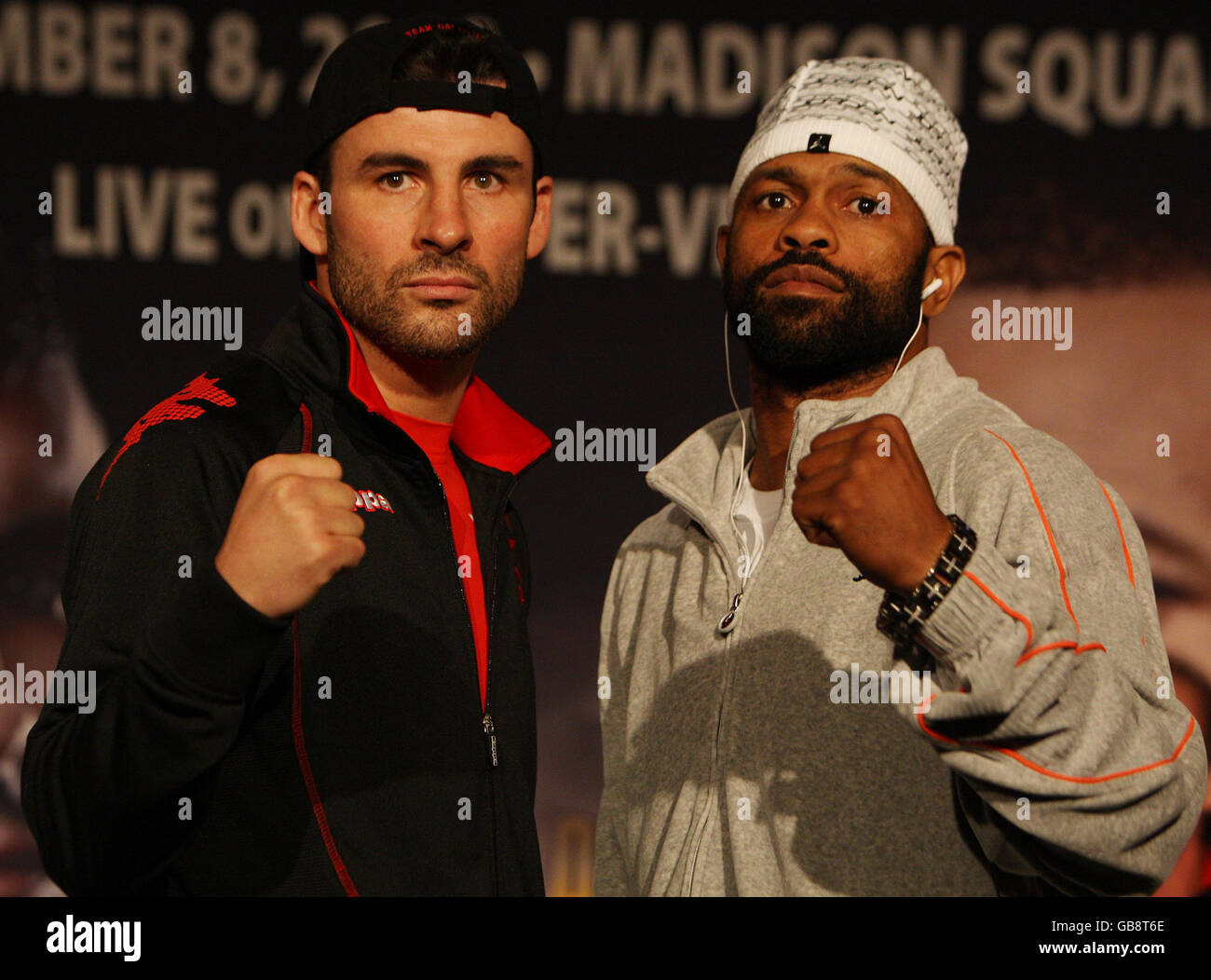 Joe Calzaghe et Roy Jones Jr à la conférence de presse Head to Head au BB King Blues Club, New York, États-Unis. Banque D'Images