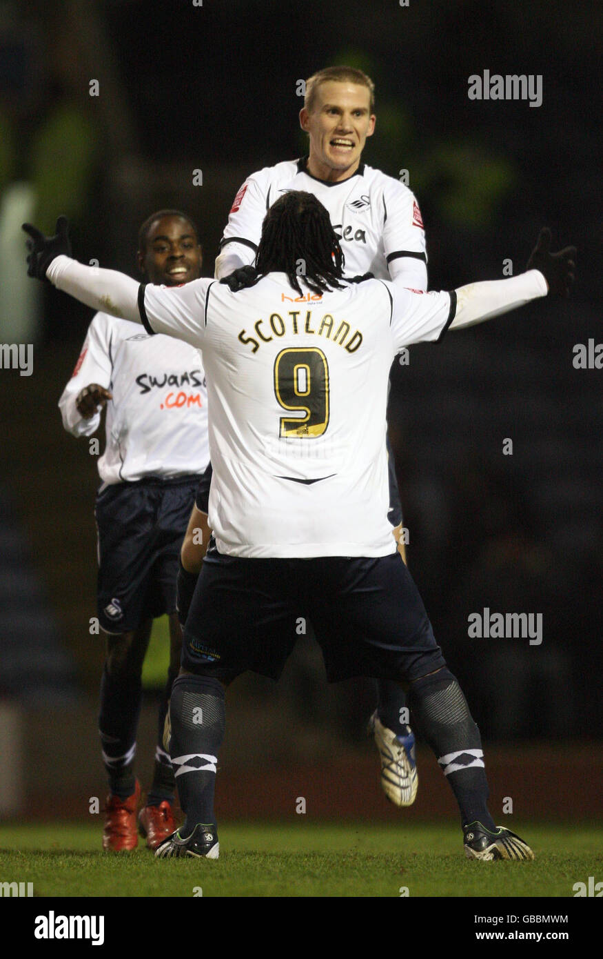 Football - Championnat de football Coca-Cola - Burnley / Swansea City - Turf Moor.Jason Scotland, le buteur de buts de Swansea City, célèbre son deuxième but lors du match du championnat Coca-Cola à Turf Moor, Burnley. Banque D'Images