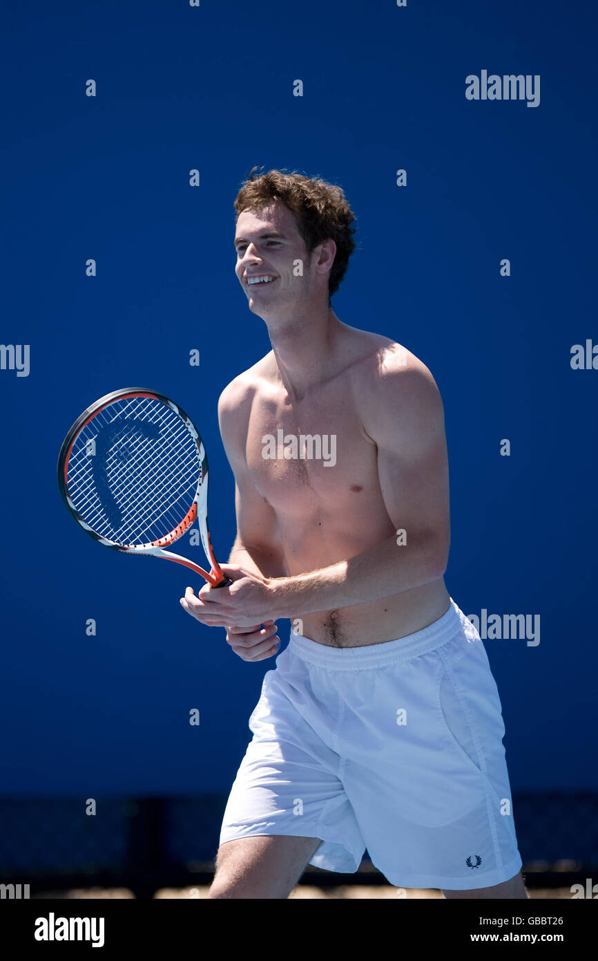 Tennis - Australian Open 2009 - Premier jour - Melbourne Park.Andy Murray, en Grande-Bretagne, pratique l'Open d'Australie 2009 à Melbourne Park, Melbourne, Australie. Banque D'Images