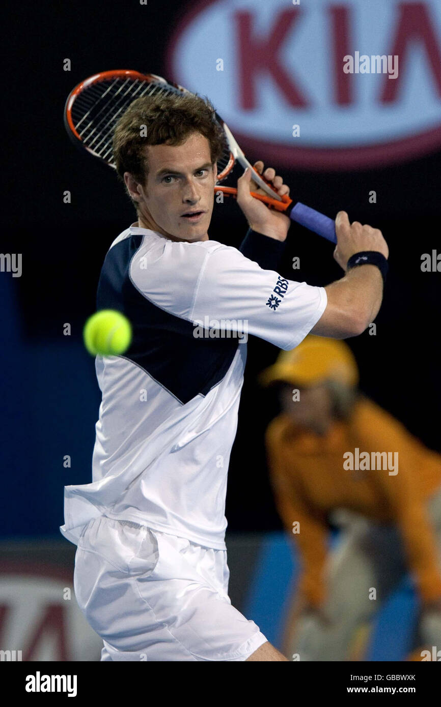 Andy Murray en Grande-Bretagne contre Marcel Granollers en Espagne lors de l'Open d'Australie 2009 à Melbourne Park, Melbourne, Australie. Banque D'Images