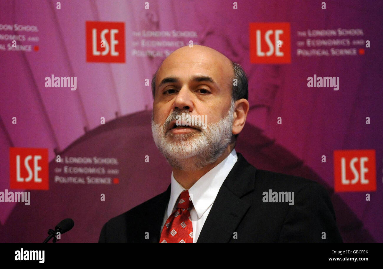 Le président de la Réserve fédérale Ben Bernanke s'est exprimé à la London School Economics à Londres. Banque D'Images