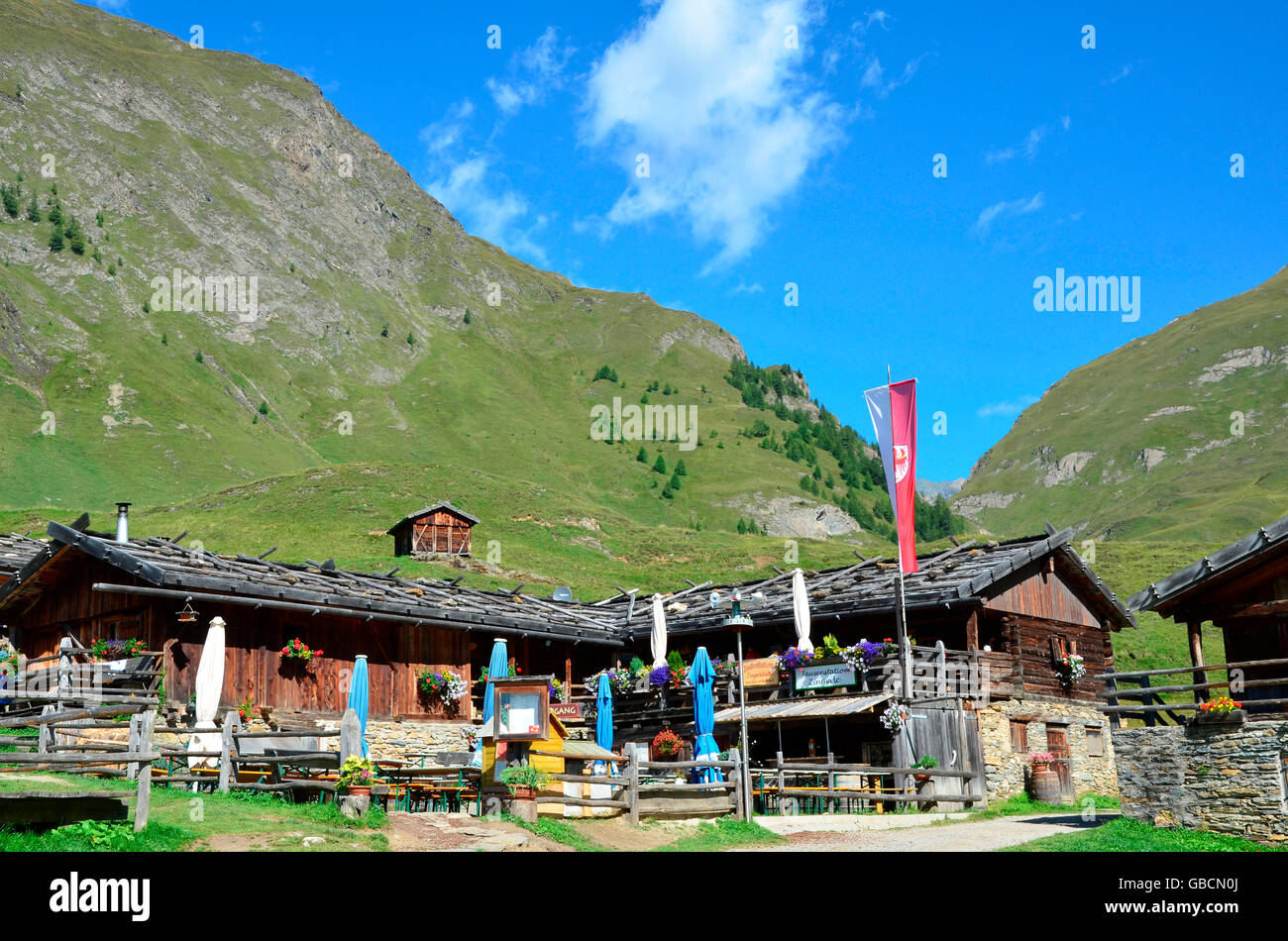 Landidyllle, Sommer, Almhuette, Alm, Almdorf, Fane Alm, Pustertal, Suedtirol, Italien Banque D'Images