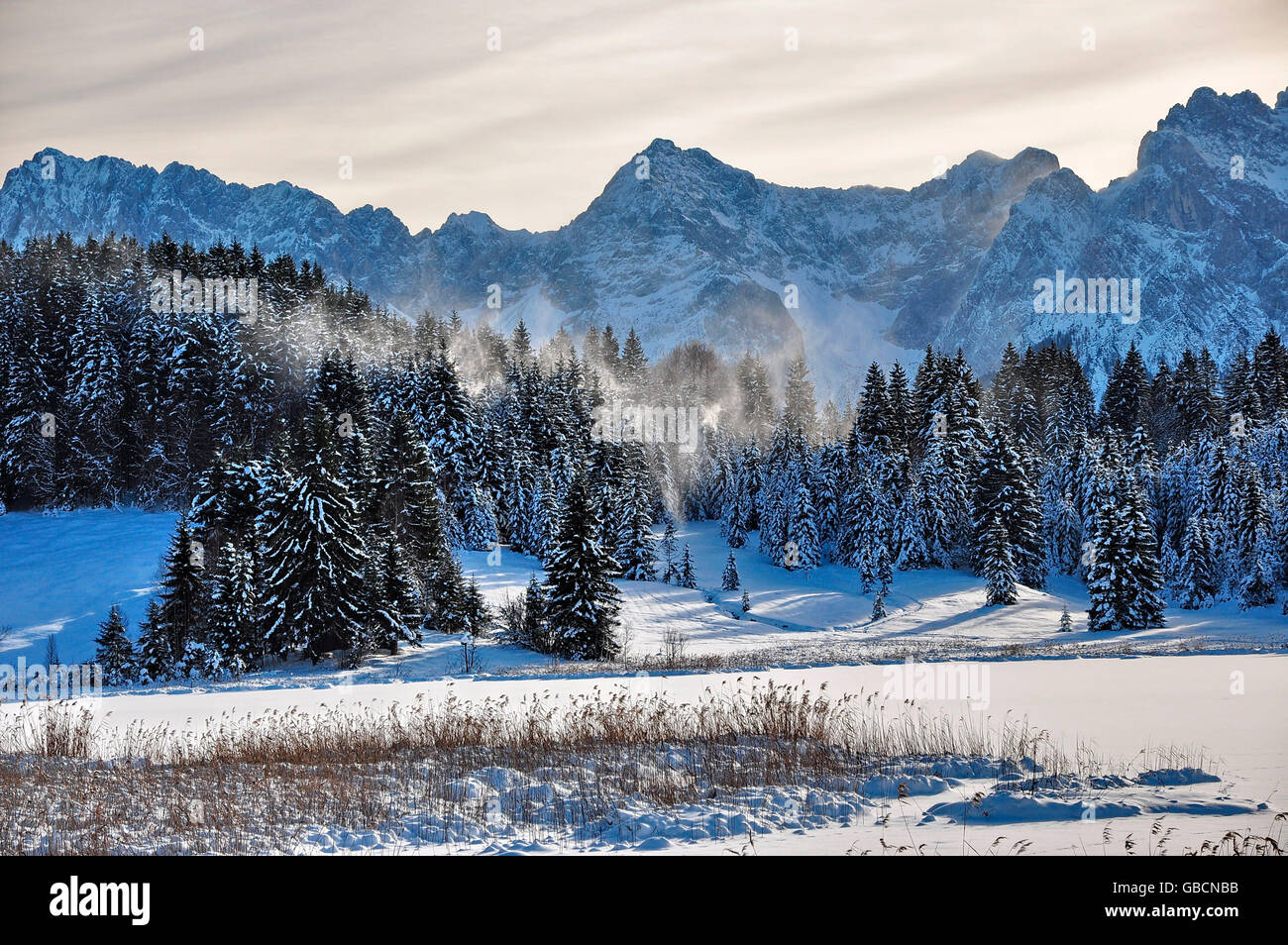 Karwendelgebirge, Schneesturm, Bayern, Deutschland Banque D'Images