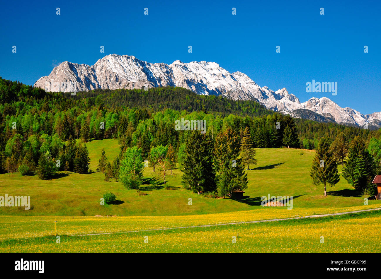 Les montagnes de Wetterstein, Karwendel, vallée de l'Isar, Mittenwald, Upper Bavaria, Bavaria, Germany Banque D'Images