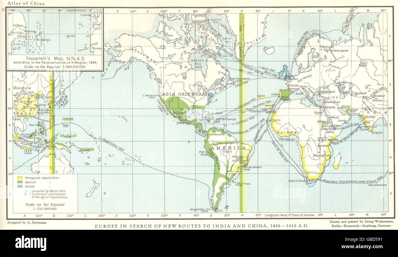 Le commerce : les routes européennes à l'Inde et Chine 1486-1616 ; Toscanelli map 1474, 1935 Banque D'Images