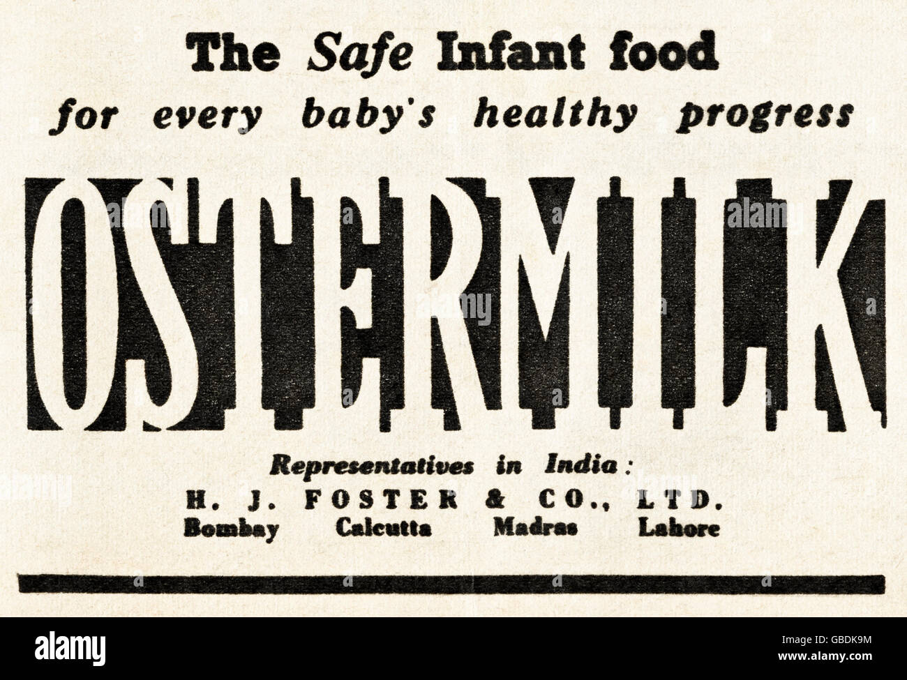 Publicité Publicité Ostermilk alimentaire bébé old vintage original advert from French language magazine publié en Inde en date du 1945 Banque D'Images