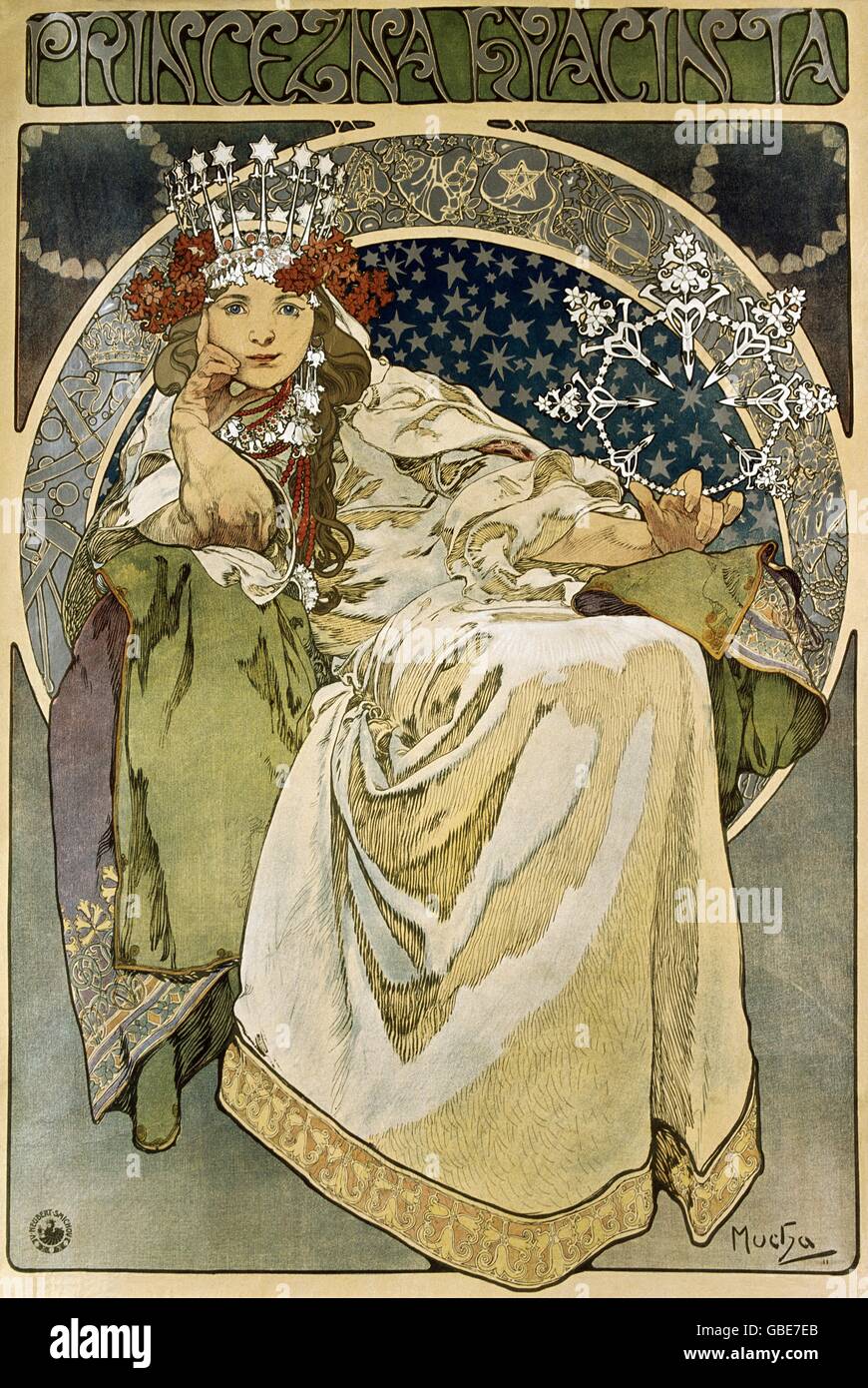 Beaux-arts, Mucha, Alfons (1860 - 1939), affiche, Hyacinia «Princezna" (princesse), Jacinthe, lithographie, 1911 Banque D'Images