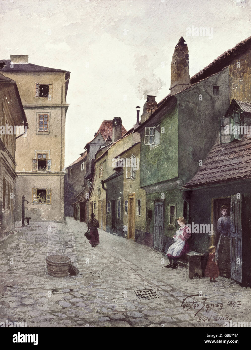 Géographie / Voyage, République Tchèque, Prague, scènes de rue, la voie d'Or (Zlata ulicka), aquarelle, par Vaclav Jansa (1859 - 1913), 1897, droits additionnels-Clearences-non disponible Banque D'Images