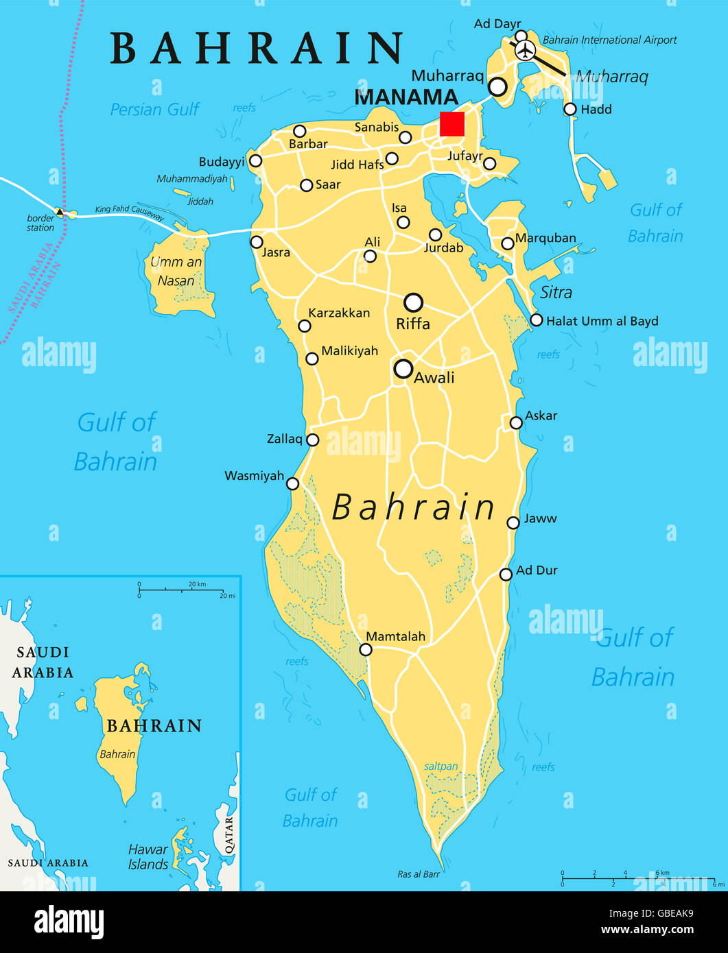 Carte Politique Bahre N Avec Capitale Manama Pays De L Le De L Carte Politique Bahrein Avec Capitale Manama Pays De L Ile De L Archipel Et Un Royaume Pres De Rive Occidentale Du Golfe Persique Gbeak9 