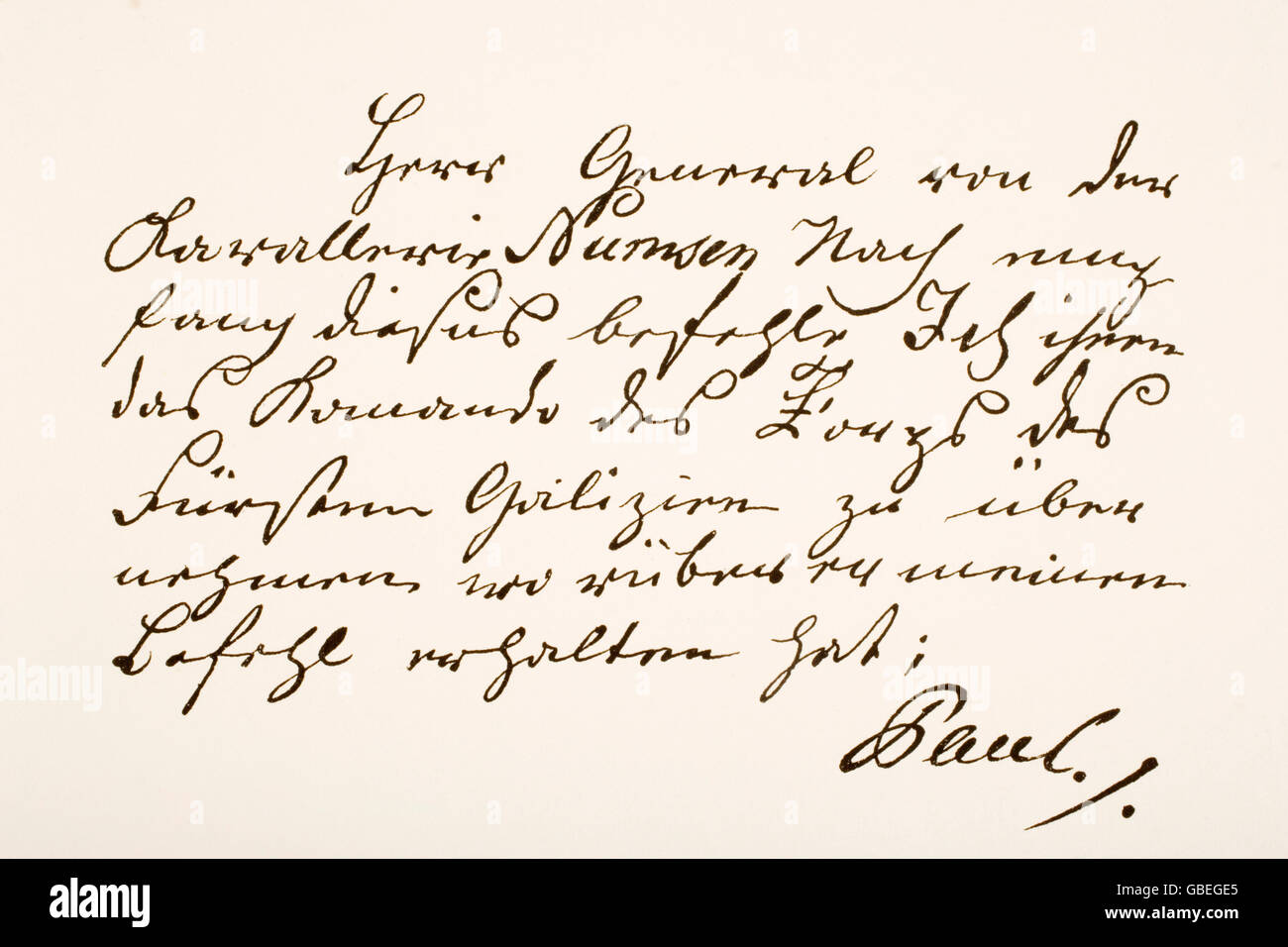 Paul Ier, empereur de Russie, 1754 - 1801. Échantillon d'écriture à la main et la signature. Banque D'Images