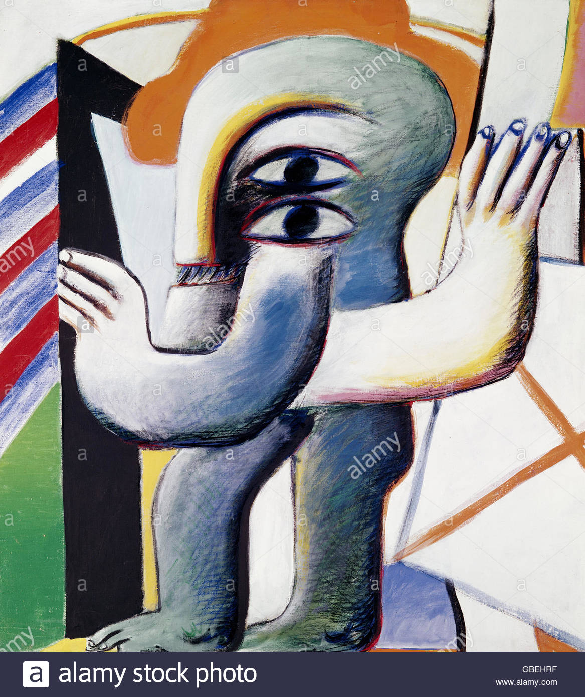 Beaux Arts Horst Antes 1936 Peinture Figure Mit Blauem Arm