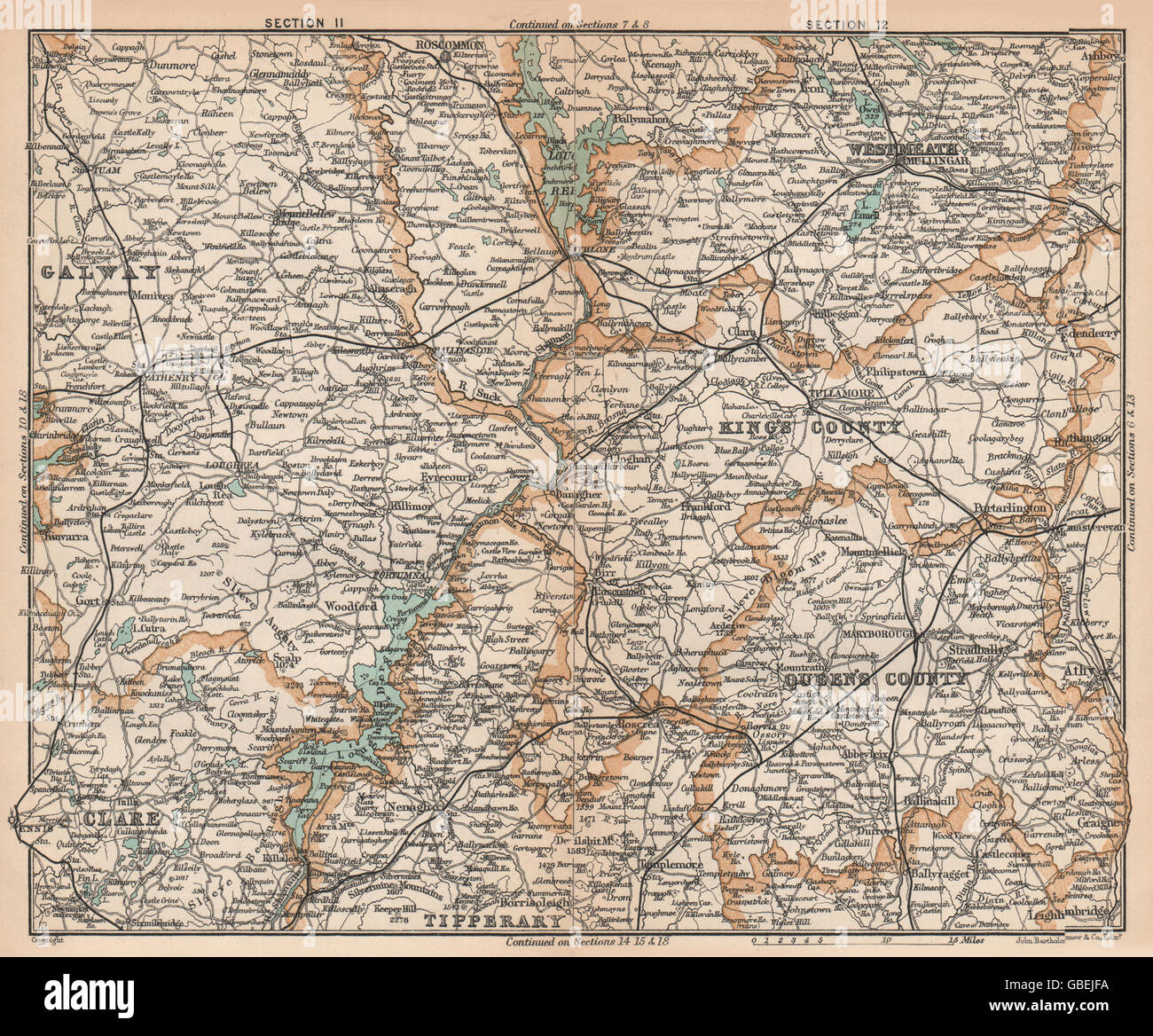 Clare Irlande:King/Queen's Co.Westmeath Offaly Galway Laois.STANFORD, 1908 map Banque D'Images