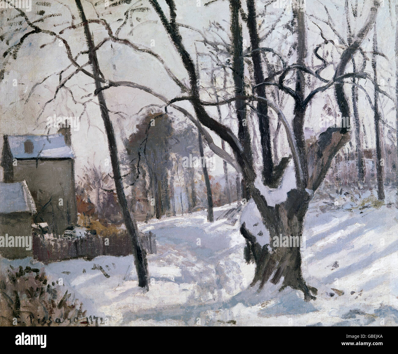 Beaux-arts, Pissarro, Camille (1830 - 1903), peinture, 'Snow à Louveciennes", huile sur toile, 1872, Musée Folkwang, Essen, Banque D'Images