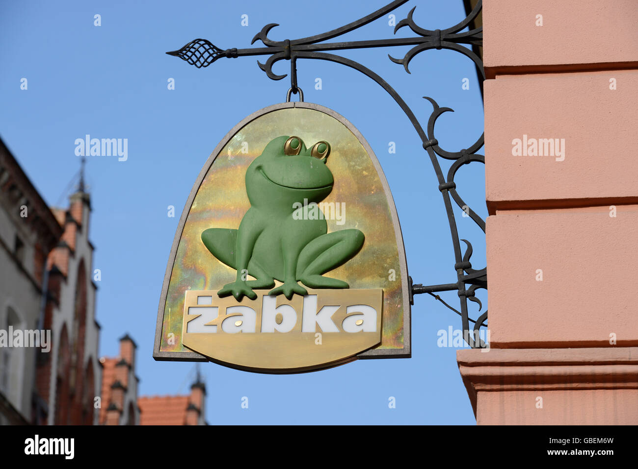 Zabka Werbeschild, Lebensmittel, Altstadt, Breslau, Niederschlesien, Polen Banque D'Images