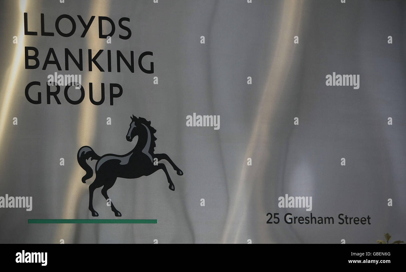 Le panneau sur le siège de Lloyds Banking Group sur Gresham Street dans la City de Londres. Banque D'Images