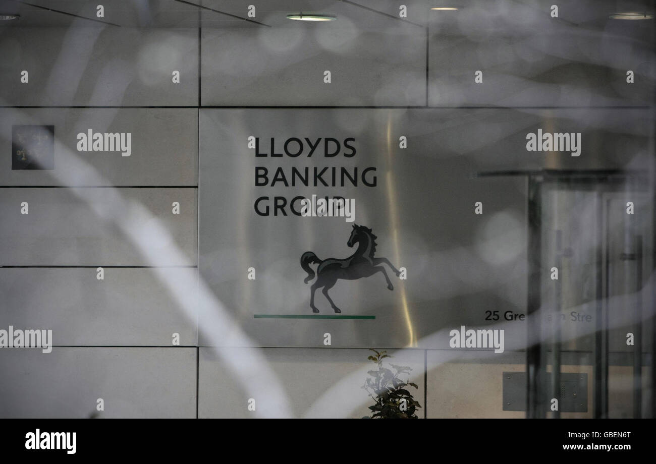 Le panneau sur le siège de Lloyds Banking Group sur Gresham Street dans la City de Londres. Banque D'Images