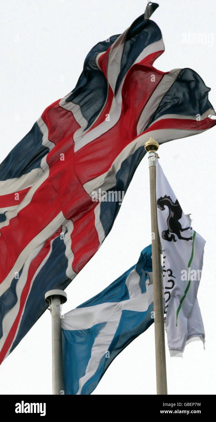 Crise économique.Le drapeau de la Lloyds dans ses bureaux sur le Mound à Édimbourg. Banque D'Images