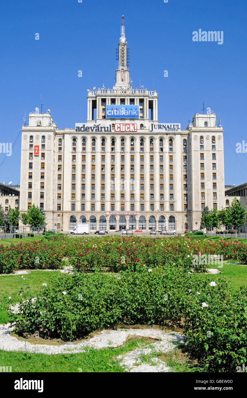 Casa place Presei Libere la construction, Maison de la presse libre, Piata place Presei Libere, Bucarest, Roumanie Banque D'Images