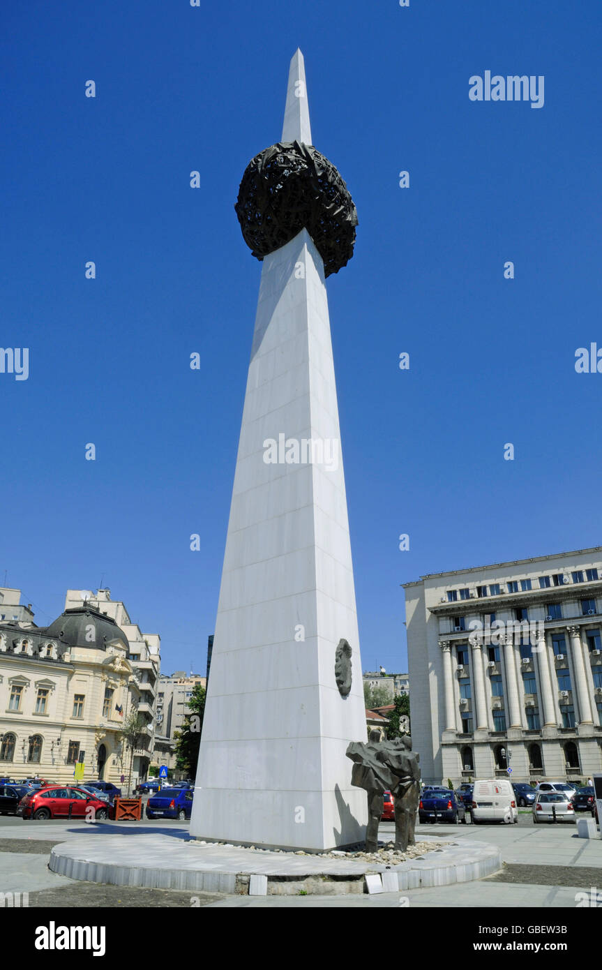 Monument, Place de la Révolution, Bucarest, Roumanie Banque D'Images
